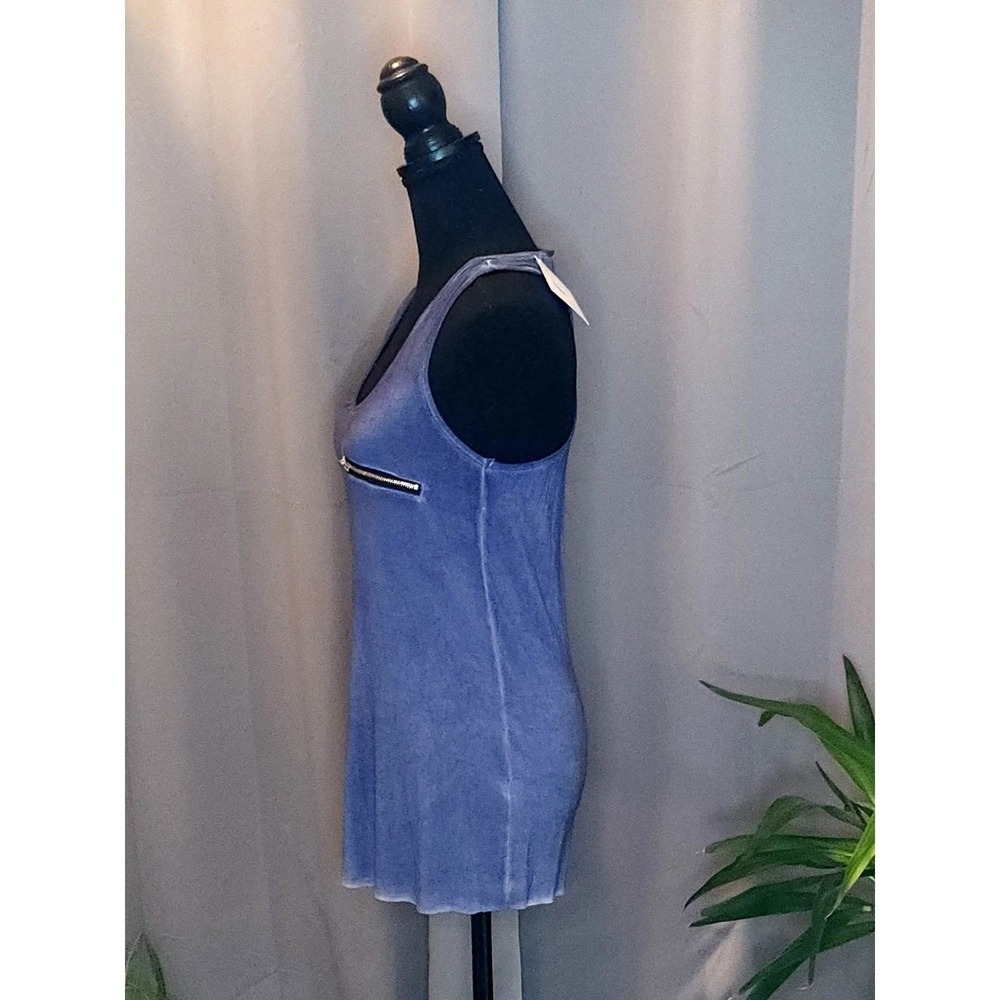 NEW POL Tank Top Blue Mineral Acid Wash Zipper Pocket Boho-Large - Picture 6 of 6